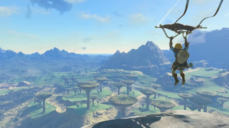 Nintendo Legend Zelda Tears of the Kingdom Link using a glider