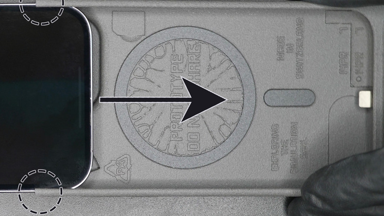 An instruction image of an iPhone being connected to the iPh0n3's built-in Lightning connector.