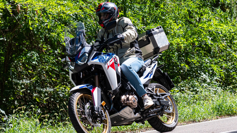 A person riding on a Honda Africa Twin