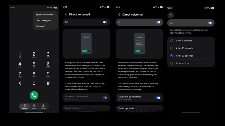 Samsung Galaxy Direct Voicemail settings to change ring delay.