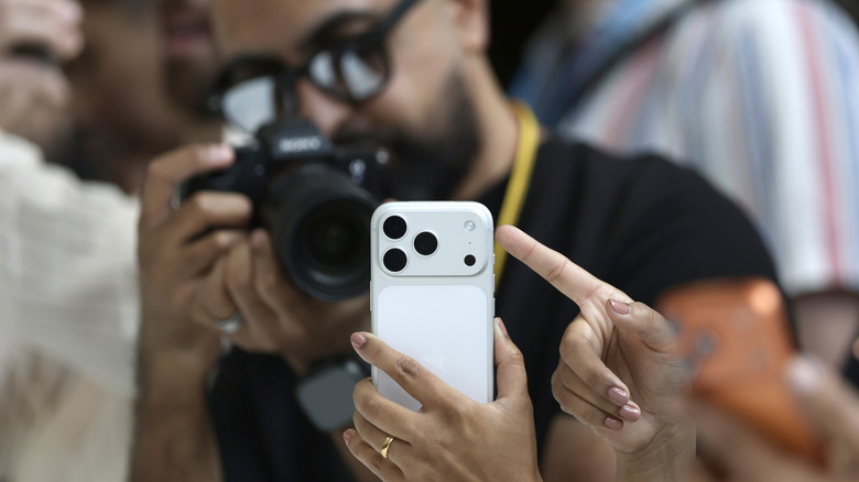 The iPhone 17 Pro in Silver being photographed