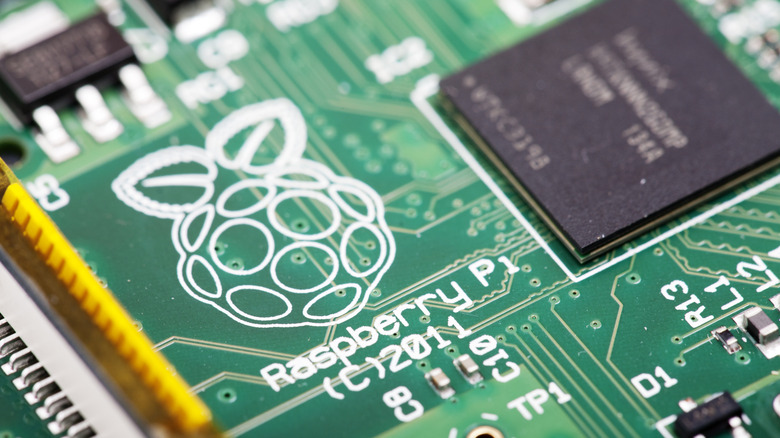 close-up of a Raspberry Pi with logo