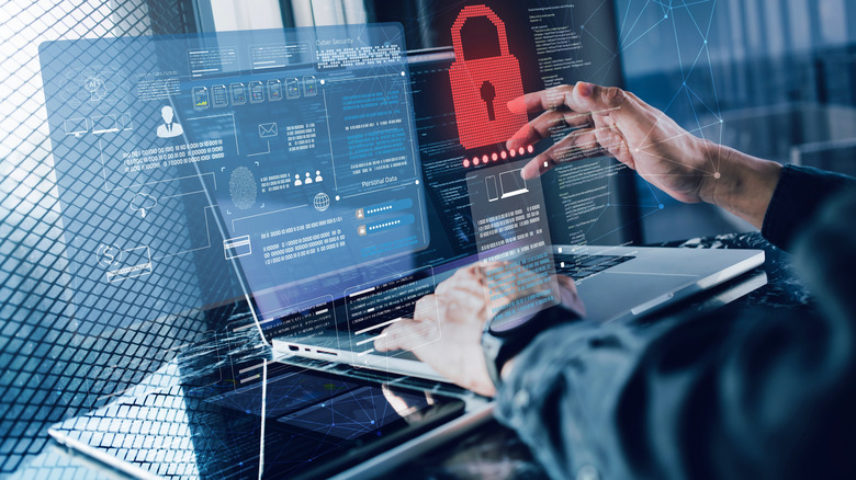 A person using a laptop as a red lock icon is shown to illustrate a secure login