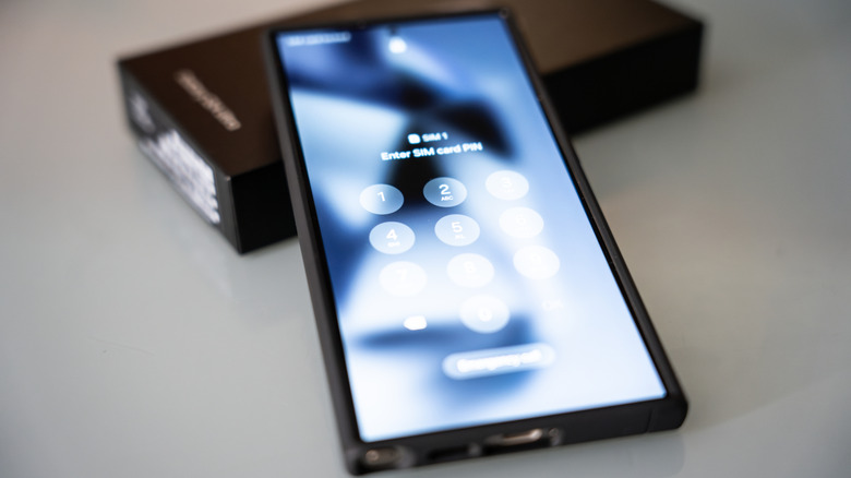 A Samsung S24 Ultra, unboxed against a blurred background.