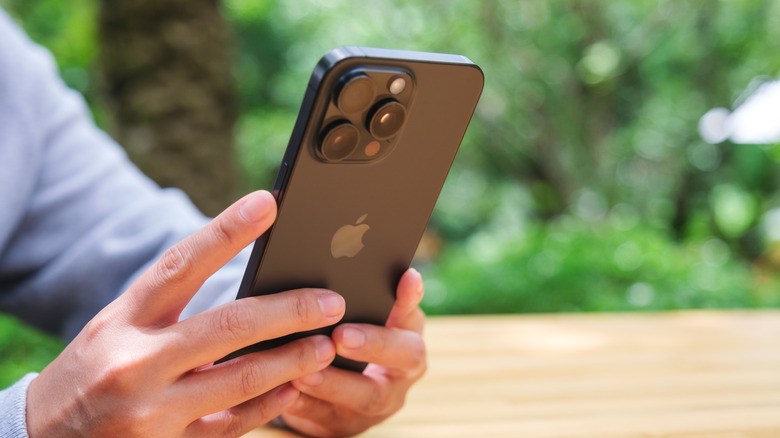A person holding an iPhone 16 Pro.