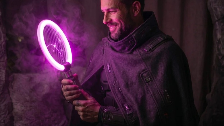 Concept of pseudo Jedi holding the Bug Saber insect zapper in his hands.