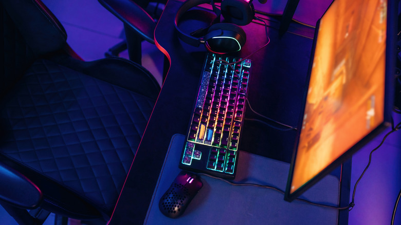 PC gaming setup with wired mouse and keyboard visible