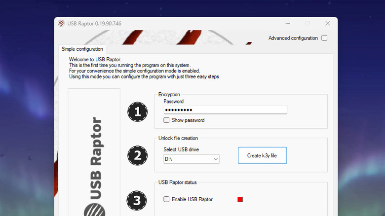A USB Raptor configuration screen is shown.