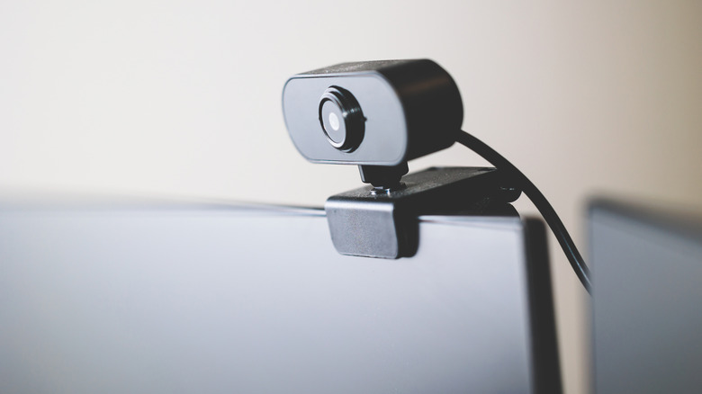 Close-up of a webcam mounted to the top of a desktop PC monitor