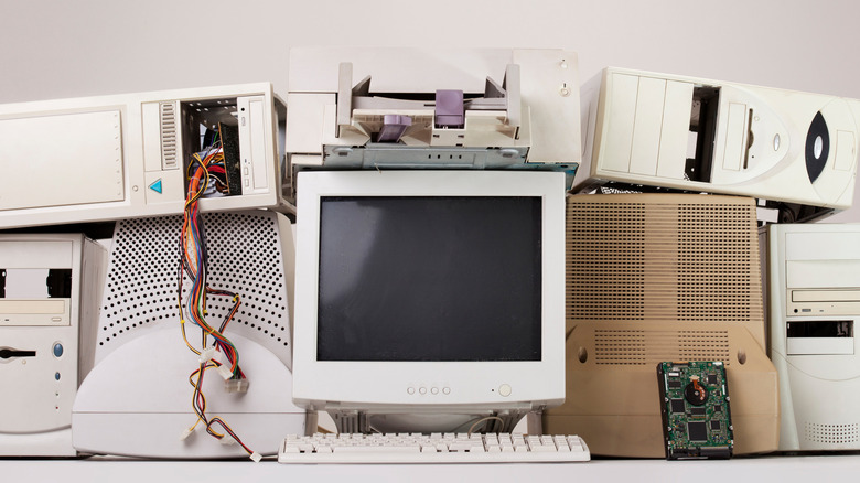 Old computer components displayed in an artistic layout