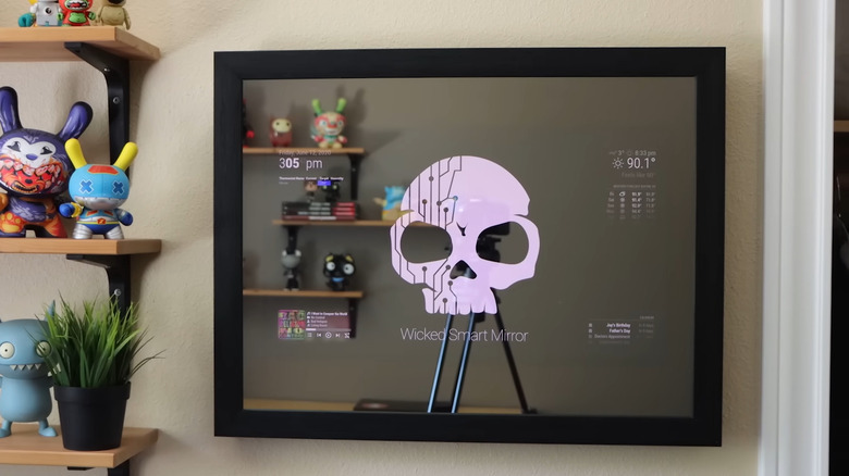 Raspberry Pi-powered smart mirror mounted on wall