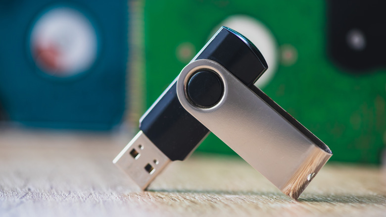 USB drive on a table with cover off