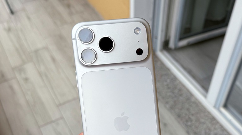 The rear of the iPhone 17 Pro Max in silver
