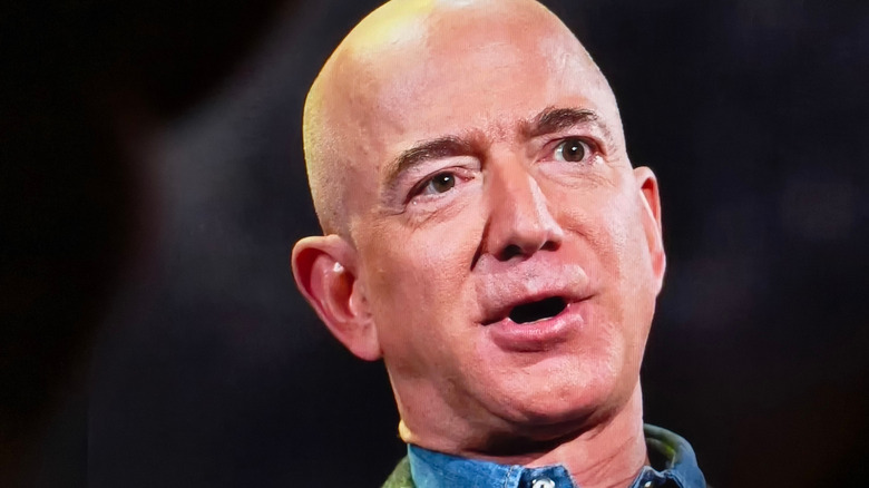 Close up of Jeff Bezos with an open mouth during an interview