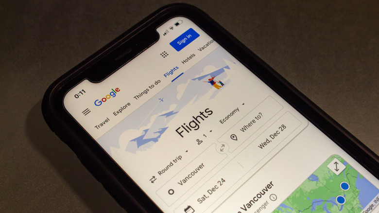 Running Google Flights on an iPhone.