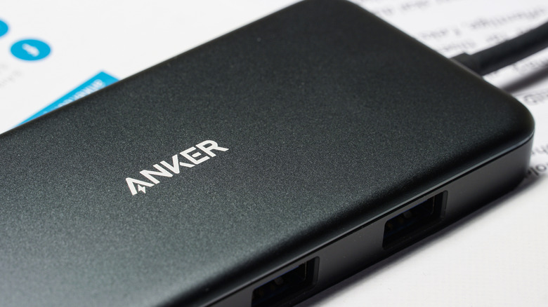 A close-up image of an Anker portable power bank.