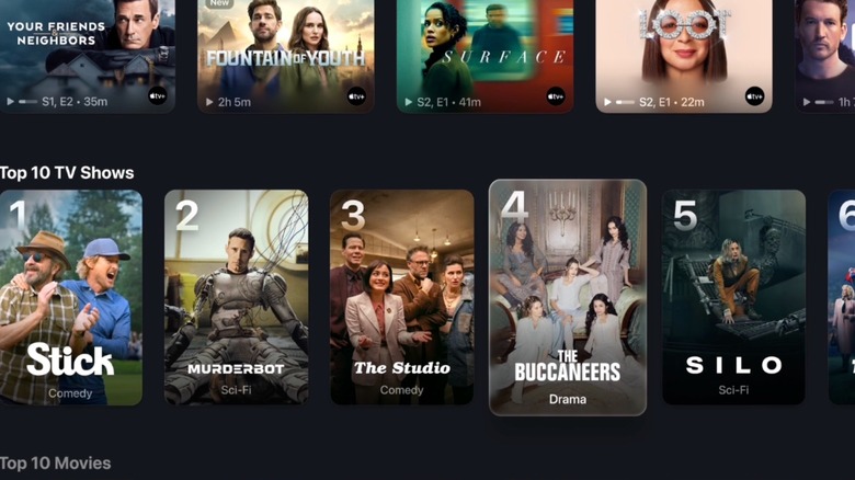 Apple TV app with its top and recently watched shows