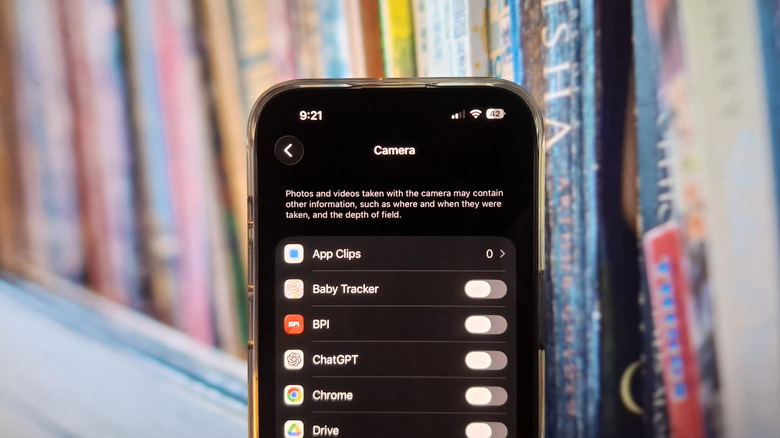 iPhone showing Camera app access disabled for apps