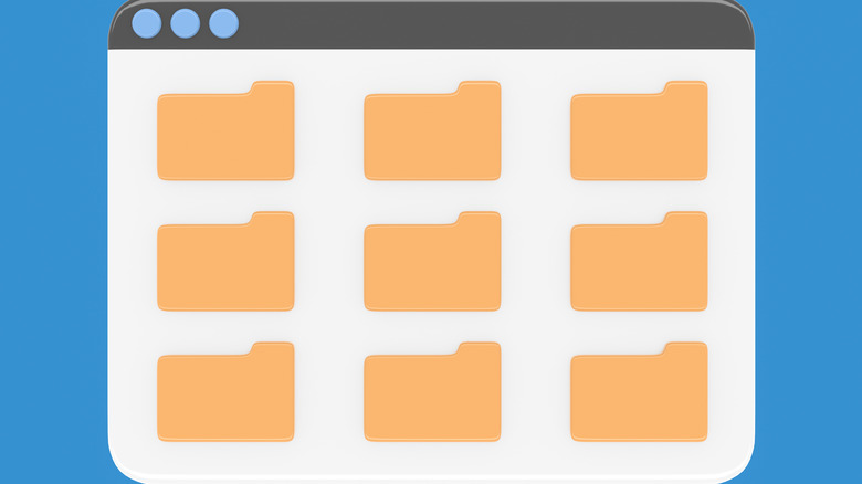 A digital render of multiple PC folders over a blue background.