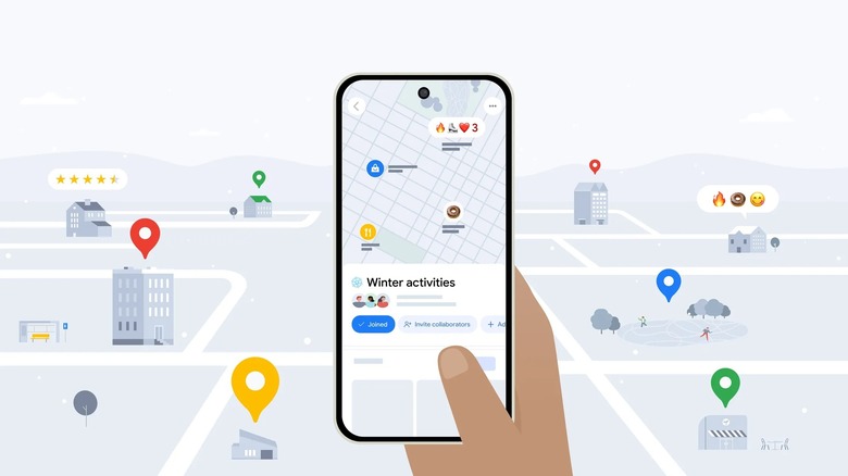 Hand holding phone showing Google Maps lists feature