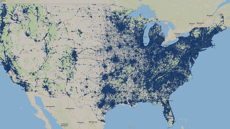 Amazon Sidewalk network coverage map across the U.S..