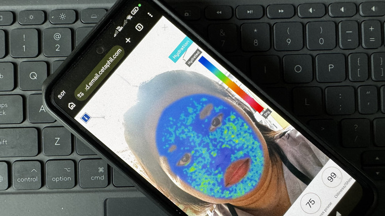 Android phone showing camera use as skin analyzer with MySkin by Cetaphil