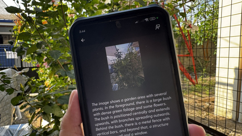 Android phone showing sample Seeing AI Describe tab