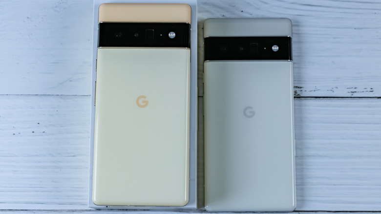 Two Pixel 6 Pro phones on a table.