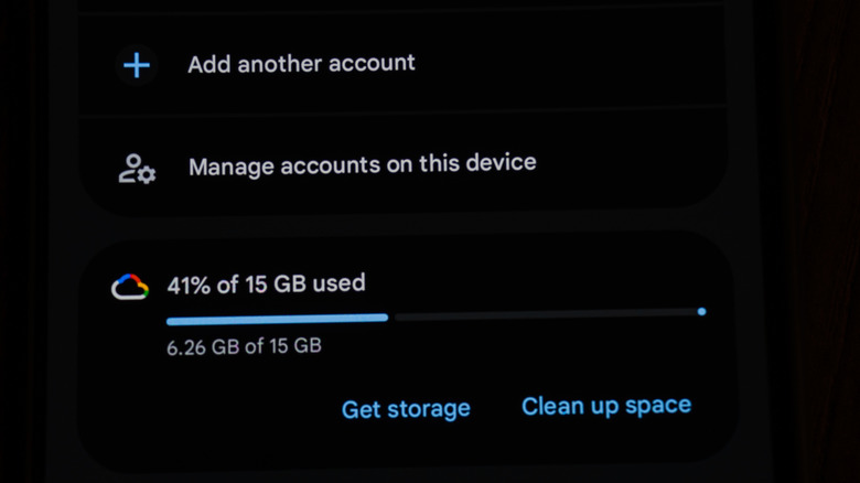 A screen of Google Drive space being used on an Android device