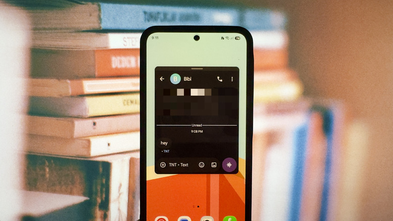 A Samsung phone showing a message in a popup window
