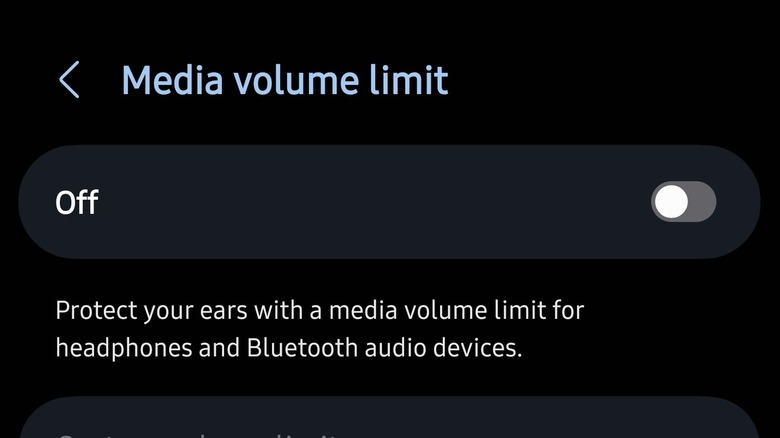 Media volume limit setting with the toggle turned to off in Android phone settings