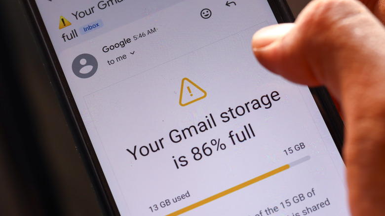 Gmail storage is full message shown when cloud storage limits are exceeded.