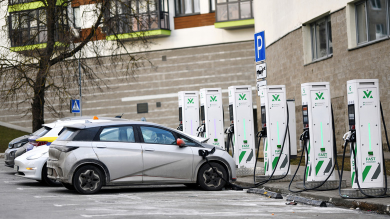 EVs at a charging station