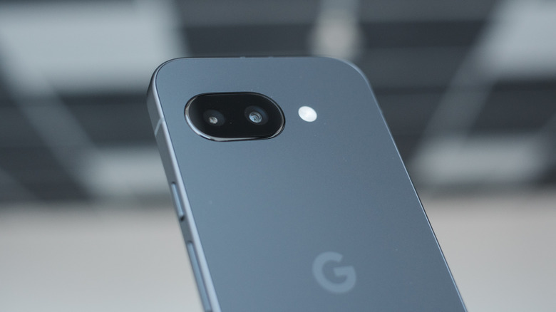 a close up of a Google Pixel 9a showing the camera