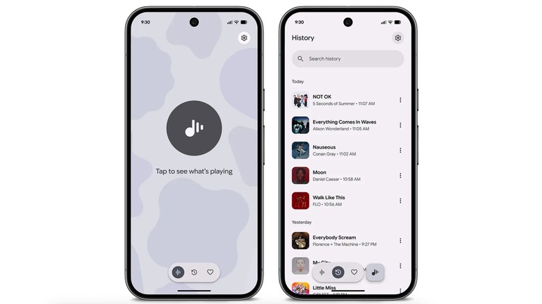 Screenshots from Google's new Now Playing app for Pixel phones.