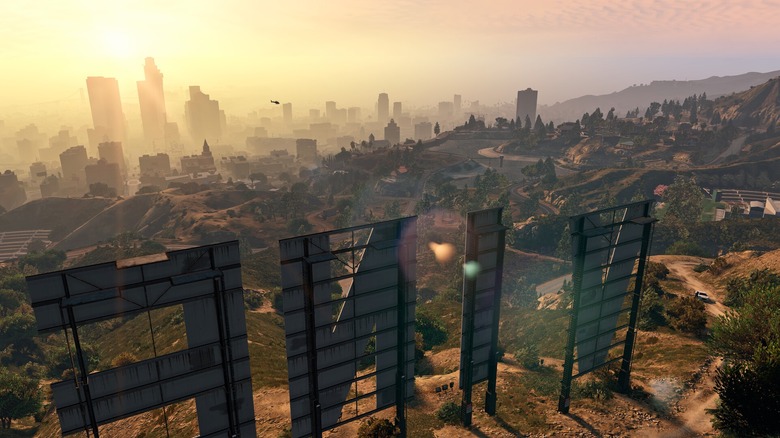 The Vinewood sign and hill in GTA V