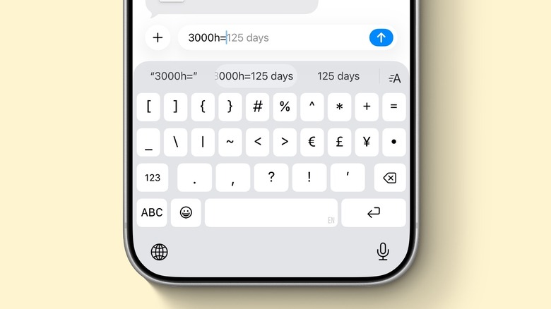 Screenshot of Messages app on iPhone showing built-in Calculator feature