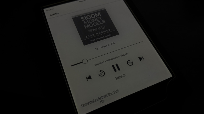 Kindle showing Audible playing via AirPods Pro over Bluetooth