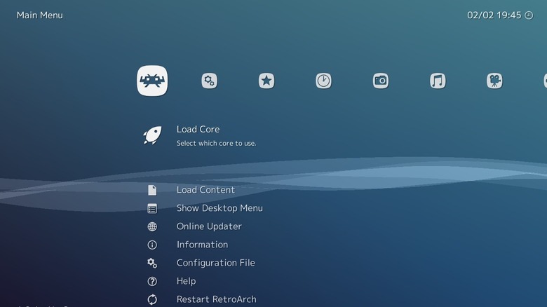 RetroArch far left menu with Online Updater