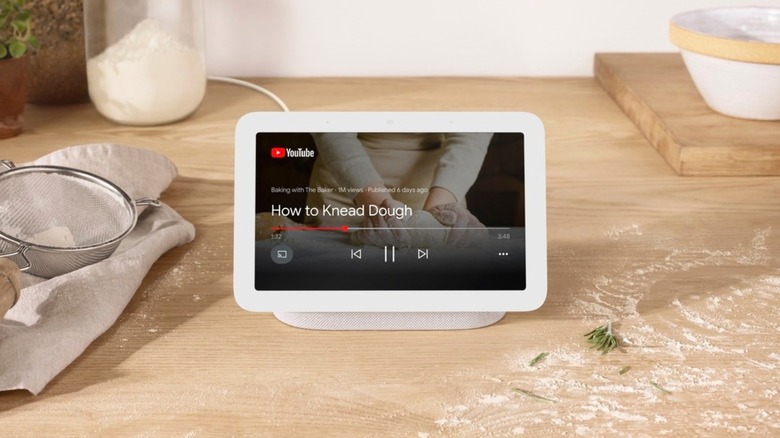 Google Nest Hub display on a baker's counter