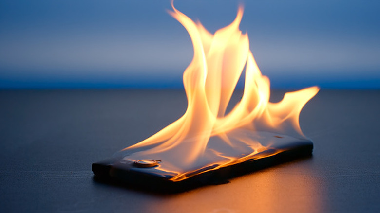 A smartphone on fire