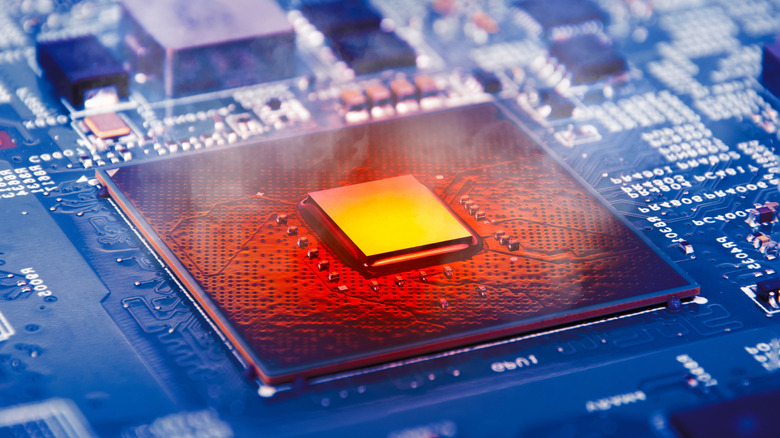 Illustration of an overheating CPU on a motherboard.