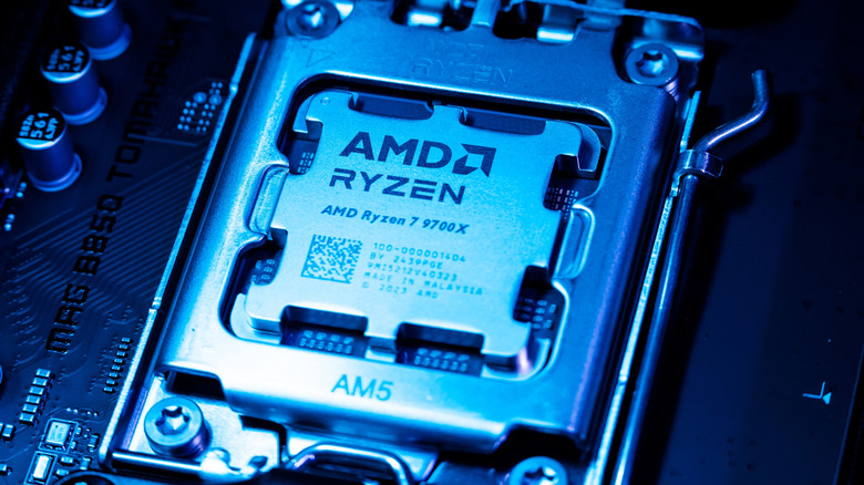 Close up of AMD Ryzen 7 9700X installed in a motherboard