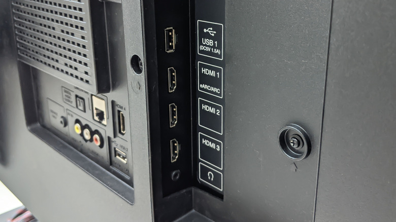 A closeup of a TV's HDMI ports