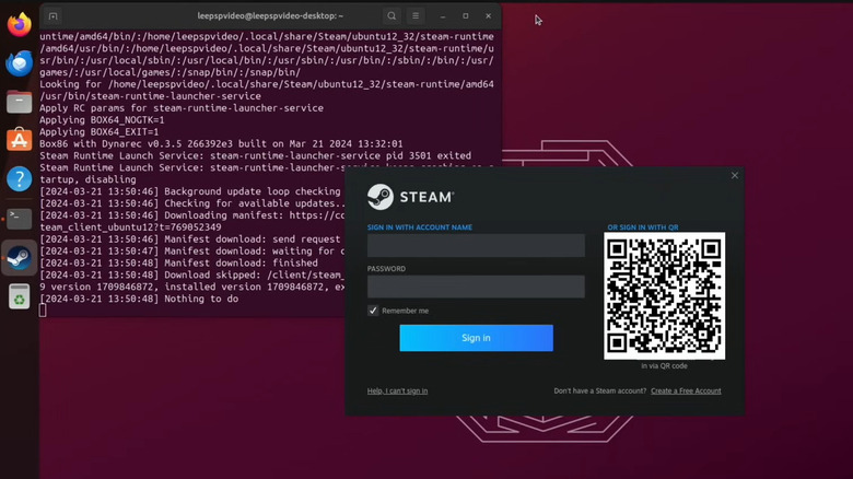 Ubuntu is pictured running on Raspberry Pi, with a Steam login popup