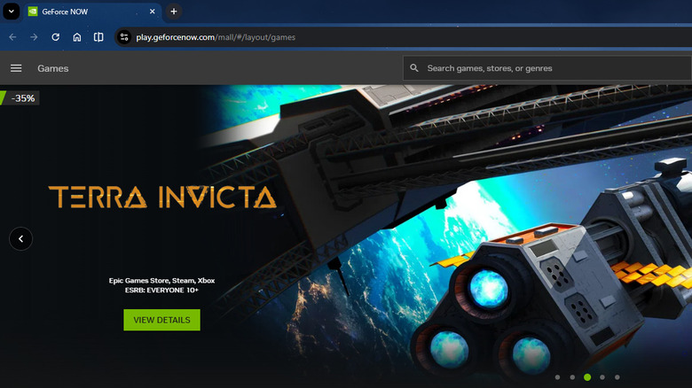 Geforce NOW's website is displayed on Chrome browser.