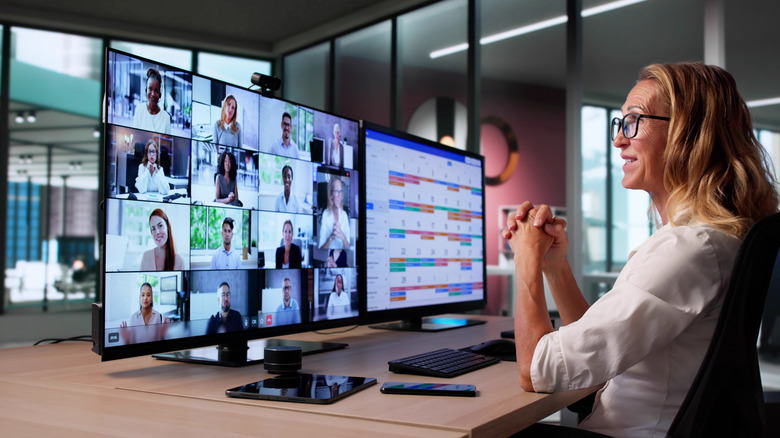 A video conference session at work using a traditional webcam.