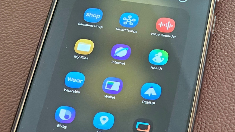A phone displaying Samsung apps, including Samsung Wallet