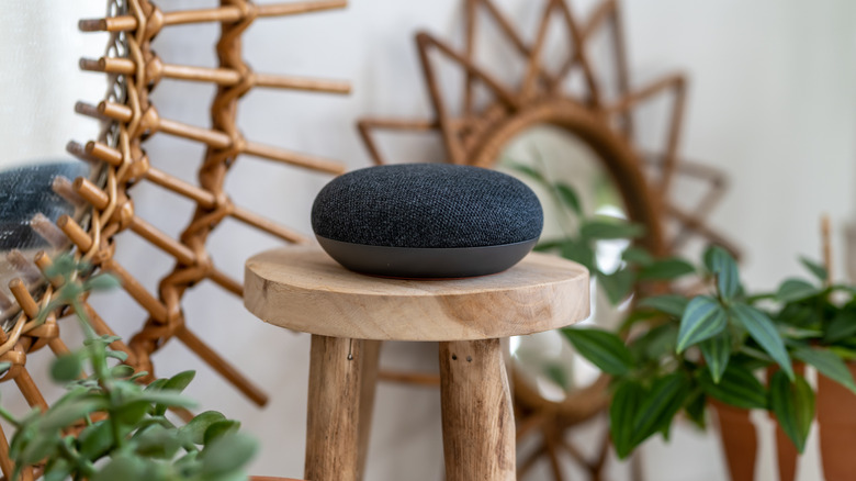 A Google Home Mini smart speaker.