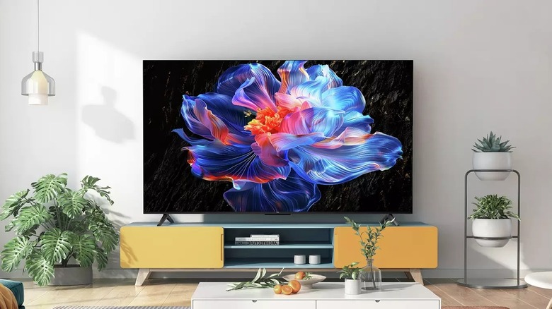 A TCL 50 Inch 50V6C-UK Smart 4K with Google TV built in in a living room